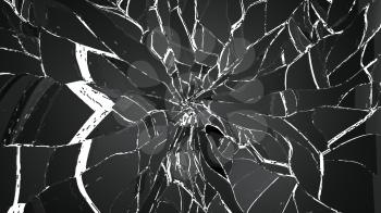 Shattered and cracked glass on white. Large resolution