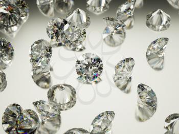 Many large Diamonds or gemstones on surface with reflection. Luxury and wealth