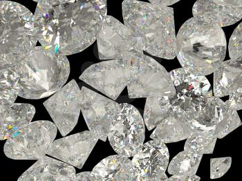 Diamonds or jewelry gemstones isolated on black background