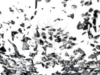 Pieces of splitted or cracked glass isolated on white shallow dof