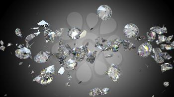 Broken and cracked diamonds or gemstones high resolution