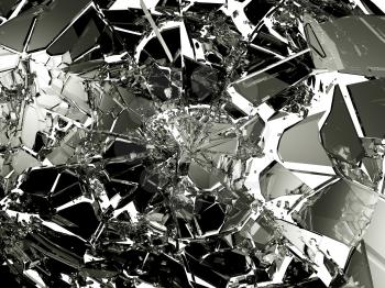 Many pieces of shattered glass isolated over white background. Large resolution