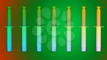 Syringes in row on gradient color background. high resolution