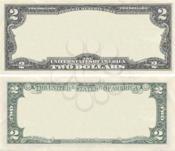 Royalty Free Clipart Image of Two Dollar Banknotes