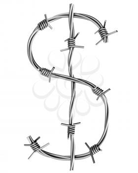 Royalty Free Clipart Image of a Dollar Sign Made From Barbed Wire