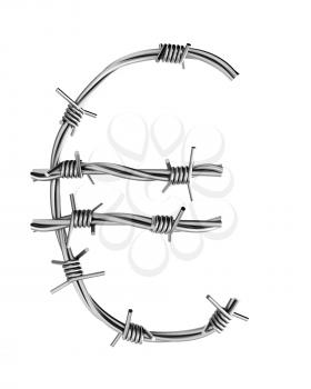Royalty Free Clipart Image of a Euro Sign From Barbed Wire