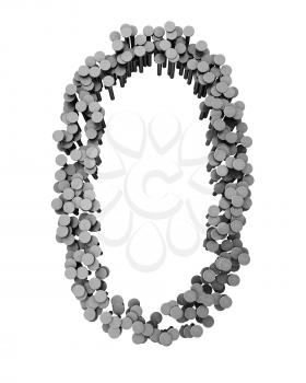 Royalty Free Clipart Image of an O Made From Hammered Nails