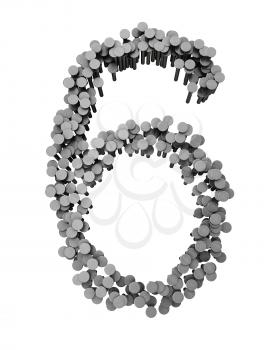 Royalty Free Clipart Image of a Six Made From Hammered Nails