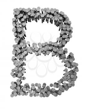 Royalty Free Clipart Image of a B Made From Hammered Nails