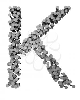 Royalty Free Clipart Image of a K Made From Hammered Nails