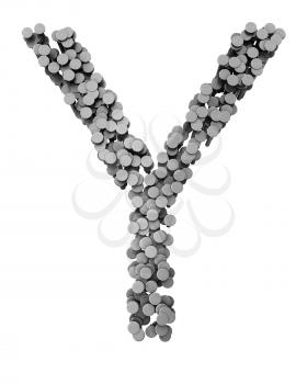 Royalty Free Clipart Image of a Y Made From Hammered Nails