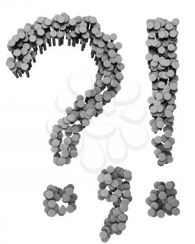 Royalty Free Clipart Image of Punctuation Marks Made From Hammered Nails