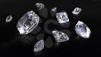 Royalty Free Clipart Image of Diamonds on a Black Background
