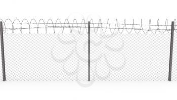 Royalty Free Clipart Image of a Chainlink Fence With Barbed Wire