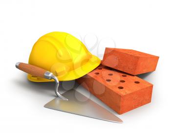 Royalty Free Clipart Image of a Bricks, Trowel, Hardhat