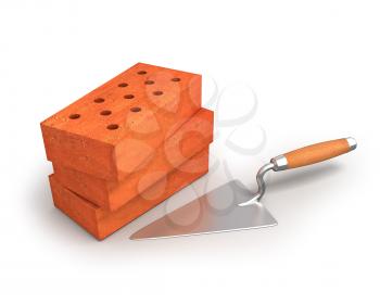 Royalty Free Clipart Image of Bricks and a Trowel