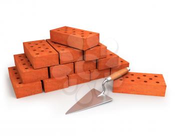 Royalty Free Clipart Image of a Trowel and Bricks