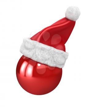 Royalty Free Clipart Image of a Ornament Wearing a Santa Hat