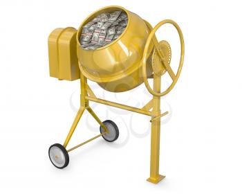 Royalty Free Clipart Image of a Concrete Mixer With Money in It