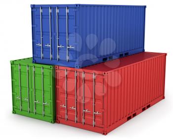 Royalty Free Clipart Image of Three Freight Containers
