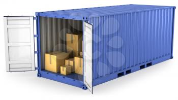 Royalty Free Clipart Image of a Blue Container With the Doors Open
