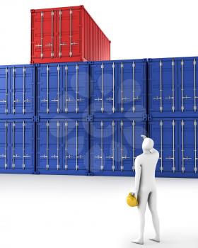 Royalty Free Clipart Image of a Man Looking at Storage Containers
