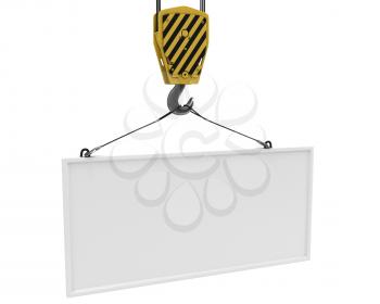 Royalty Free Clipart Image of a Crane Lifting a Blank Sign