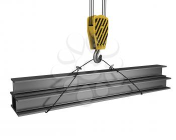 Royalty Free Clipart Image of a Crane Hook Lifting Girders