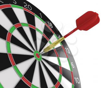 Royalty Free Clipart Image of a Dart in a Dartboard