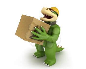 Royalty Free Clipart Image of an Alligator With a Box