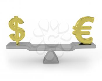 Royalty Free Clipart Image of a Balanced Dollar and Euro