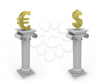 Royalty Free Clipart Image of Currency Symbols on Columns