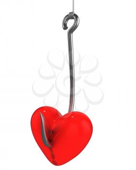 Royalty Free Clipart Image of a Red Heart on a Fishhook