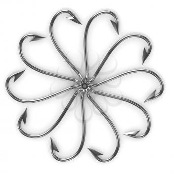 Royalty Free Clipart Image of an Abstract Flower Made From Fishhooks