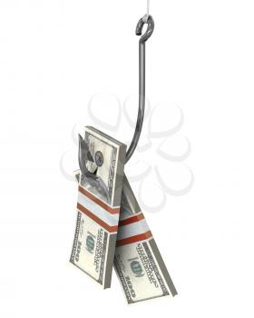 Royalty Free Clipart Image of Money on a Fishhook