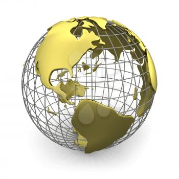 Royalty Free Clipart Image of a Globe With Gold Continents