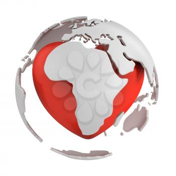 Royalty Free Clipart Image of a Globe With a Heart