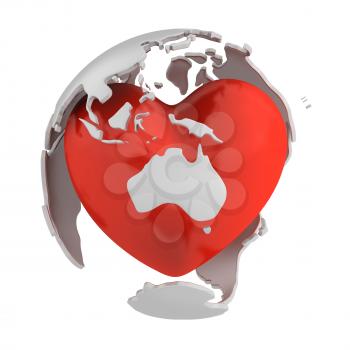 Royalty Free Clipart Image of an Abstract Globe Around a Heart