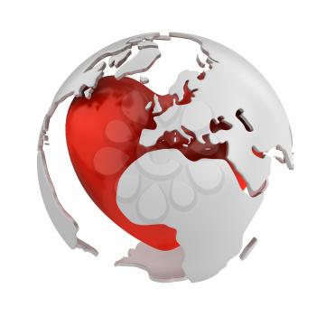Royalty Free Clipart Image of a Globe on a Heart