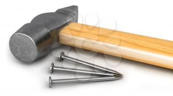 Royalty Free Clipart Image of a Hammer With Nails