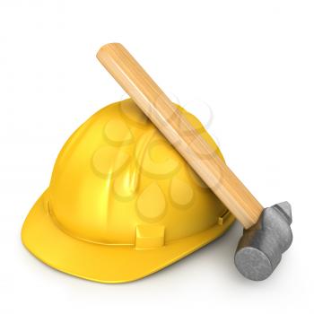 Royalty Free Clipart Image of a Hardhat and Hammer