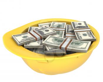 Royalty Free Clipart Image of a Helmet Full of Dollars