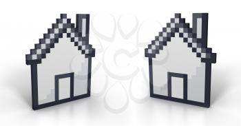 Royalty Free Clipart Image of Pixelated Houses
