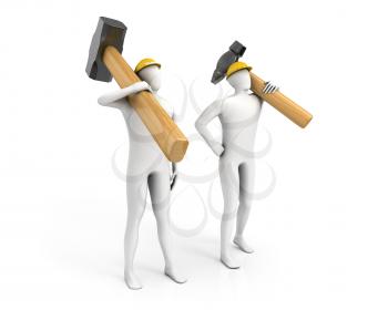 Royalty Free Clipart Image of Two Men With Hammers