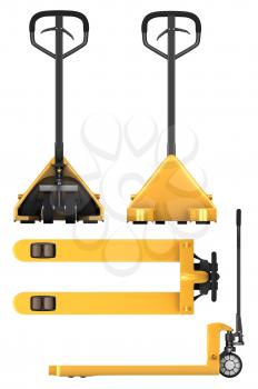 Royalty Free Clipart Image of Four Views of a Pallet Truck