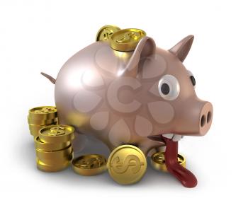 Royalty Free Clipart Image of an Overflowing Piggy Bank