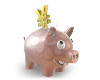 Royalty Free Clipart Image of a Piggy Bank With a Yen Symbol