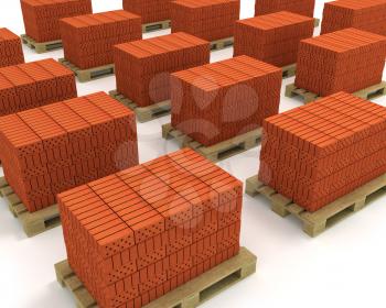 Royalty Free Clipart Image of Bricks on Pallets
