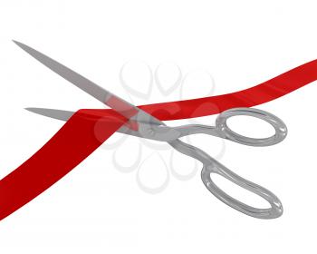 Royalty Free Clipart Image of Scissors Cutting Ribbon