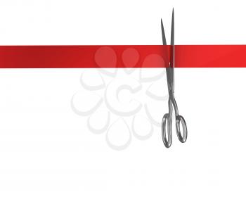 Royalty Free Clipart Image of Scissors Cutting a Ribbon